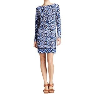 NWT MICHAEL Michael Kors "Amalfi Blue" Geometric Patterned LS Sheath Dress